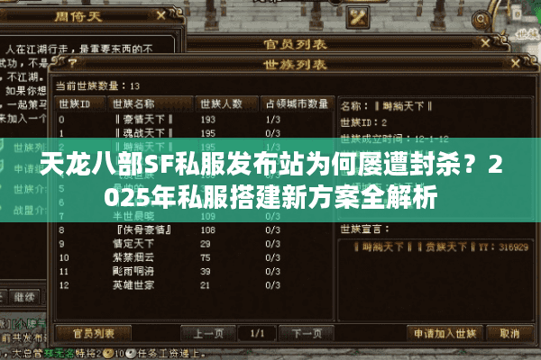 天龙八部SF私服发布站为何屡遭封杀？2025年私服搭建新方案全解析