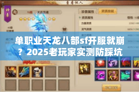 单职业天龙八部sf开服就崩？2025老玩家实测防踩坑五步法