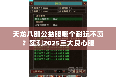 天龙八部公益服哪个耐玩不氪？实测2025三大良心服