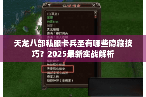天龙八部私服卡兵圣有哪些隐藏技巧？2025最新实战解析