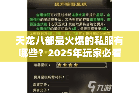 天龙八部最火爆的私服有哪些？2025年玩家必看的避坑指南