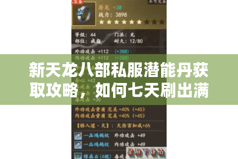 新天龙八部私服潜能丹获取攻略，如何七天刷出满级属性？